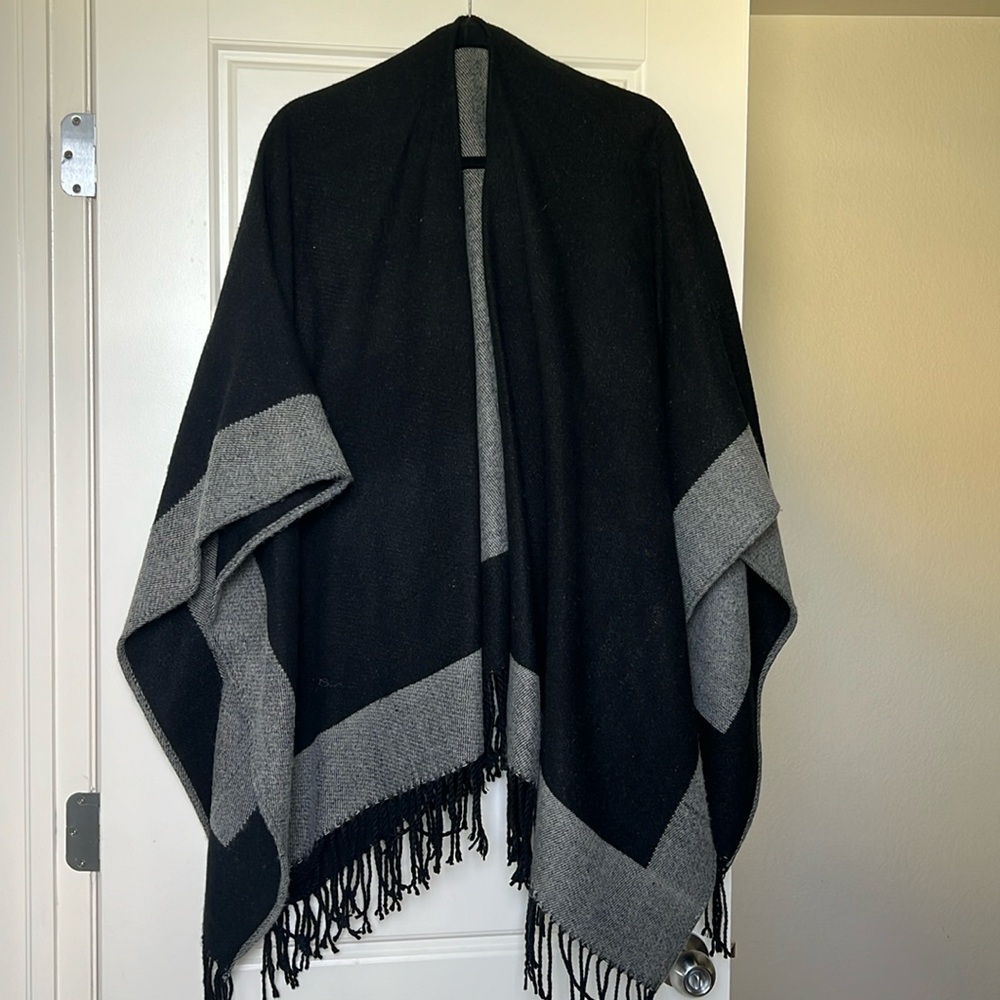 reversible sweater shawl. worn as cardigan or wrap around your shoulder. see pic